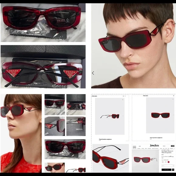 PRADA ULTRA COOL RED FRAMES &METAL ARMS THAT FEATURE THE SIGNATURE TRIANGLE LOGO - Picture 5 of 16